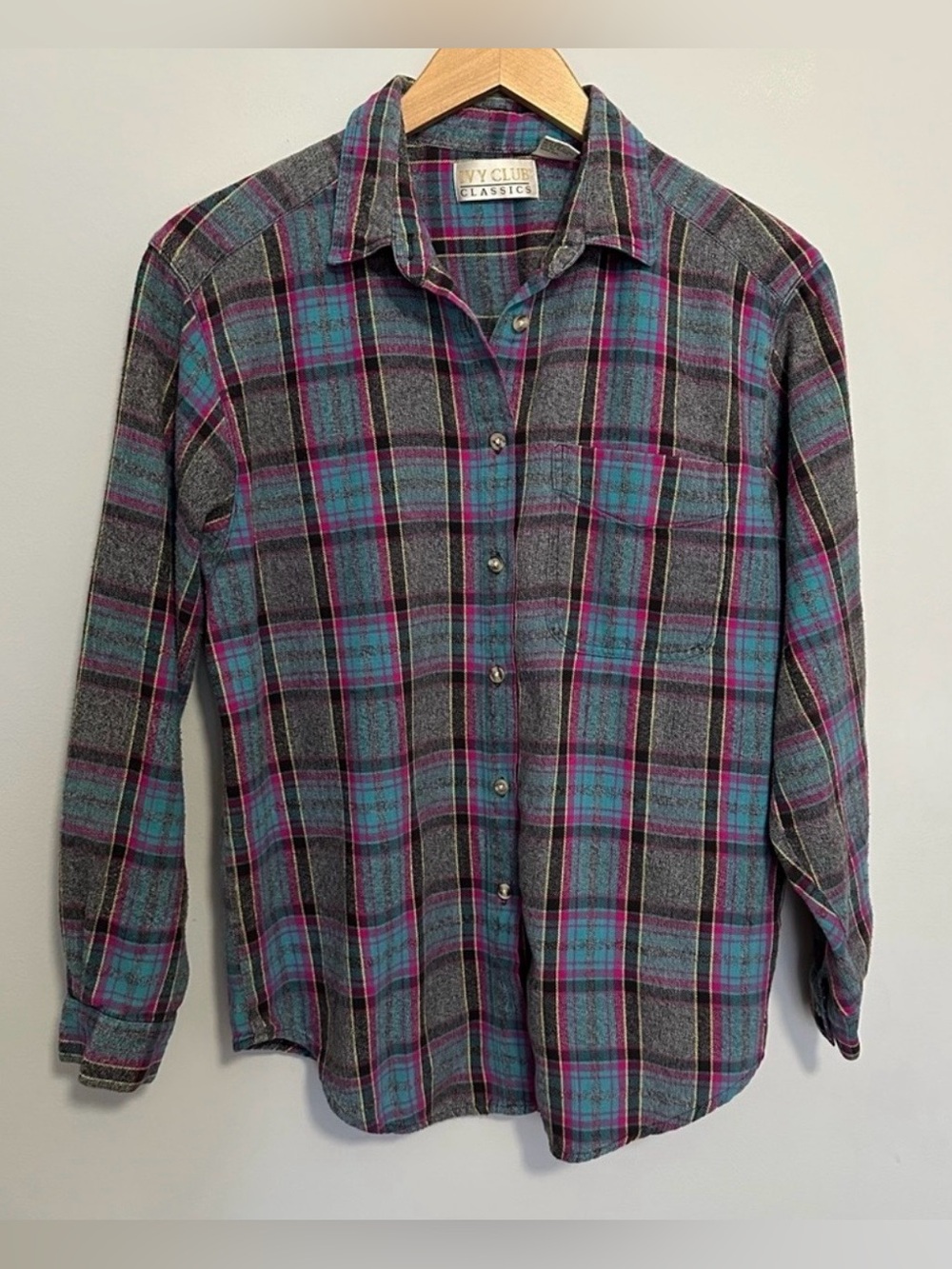 Ivy Club Classics Vintage Plaid Flannel Button Down Men's Size Medium